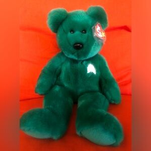 Beani Original Buddy Green Plush Teddy Bear with Shamrock. Saint Patrick 14”